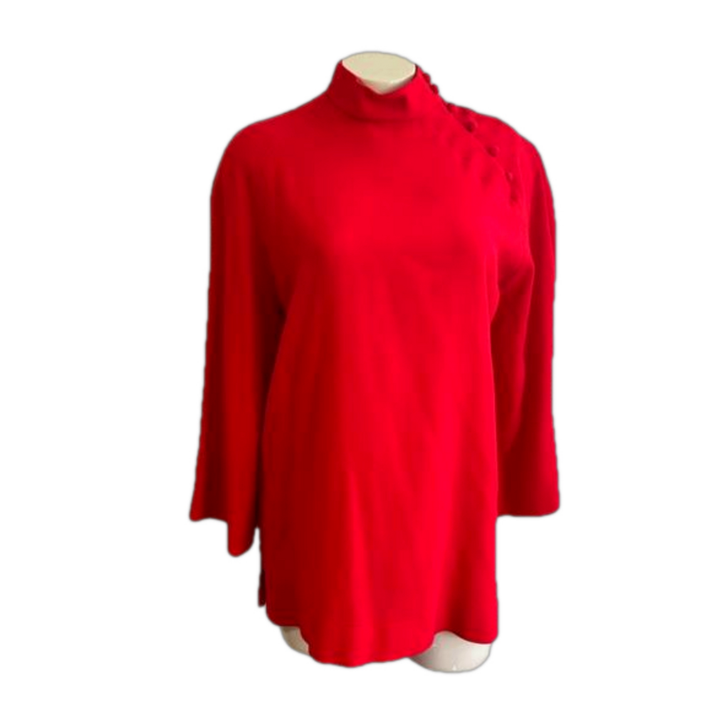 Jaeger VTG buttons on the Neck red blouse Size to fit bust 102 Great Britain.